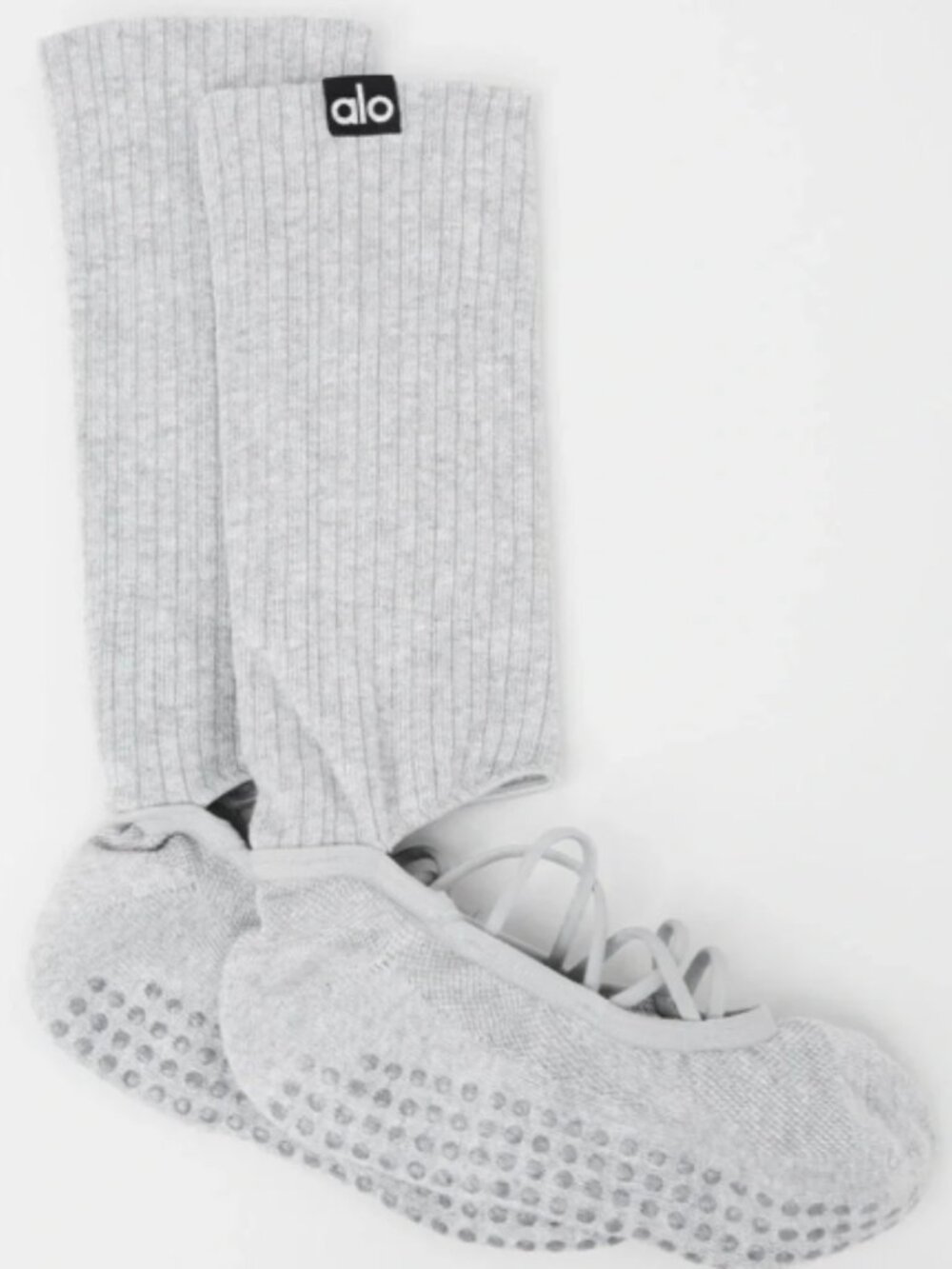 ALO Yoga Strappy Woman Siren Grip Socks Athletic Heather Grey S/M NWT